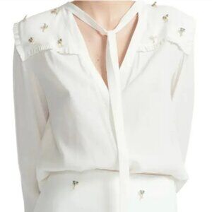 BNWT - Maje Paris Cream Palm Tree Embellished Tie Front Blouse